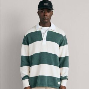 rag & bone Green and Cream Rugby Style Sweater